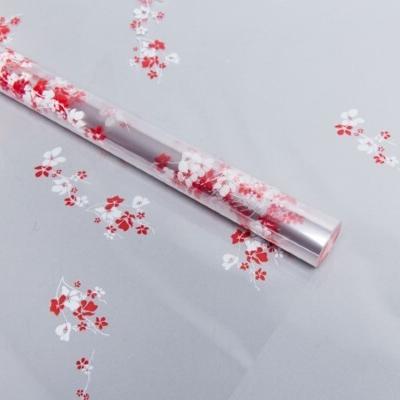 Пленка упаковочная прозрачная с рисунком для цветов и подарков в рулоне Анютины глазки 70 см Бело-красный