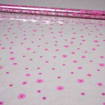 Пленка упаковочная прозрачная с рисунком для цветов и подарков в рулоне Маргаритки 70 см Розово-салатовый