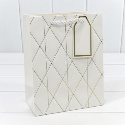 Подарочный пакет люкс бумажный с тиснением 18*23*10 см Ромбы и линии белый 441358