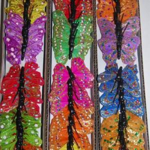 Бабочка перьевая с золотым напылением 6 см 24 шт/уп ЦЕНА ЗА УПАКОВКУ