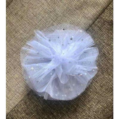 Бант белый на резинке 16 см с блесками (в уп 20 шт)