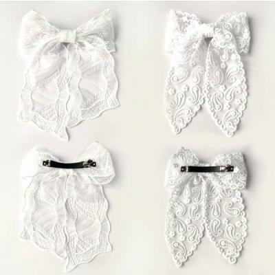 Бант для волос на заколке-автомат Кружево (16 см) Белый 1128