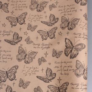 Бумага упаковочная крафт в рулоне 70 см*10 м Бабочки черный 70 г/м2