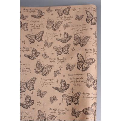 Бумага упаковочная крафт в рулоне 70 см*10 м Бабочки черный 70 г/м2
