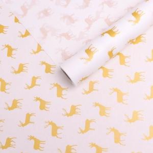 Бумага упаковочная новогодняя белый крафт 70 см*10 м Северные олени золото 50 г/м2