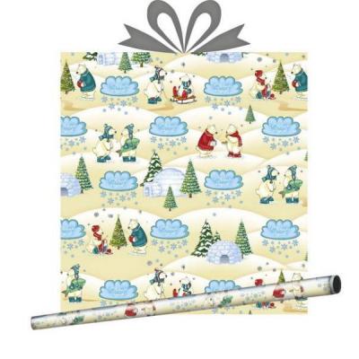 Бумага упаковочная новогодняя глянцевая 70 см*10 м Северный полюс