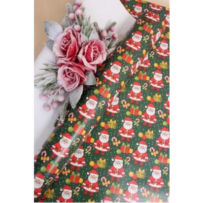 Бумага упаковочная новогодняя глянцевая 70*100 см Дед Мороз пришел на зеленом 10 л/уп 568028