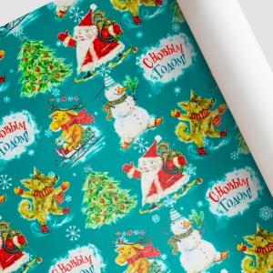 Бумага упаковочная новогодняя глянцевая 70*100 см Каток