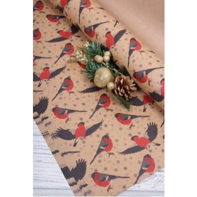 Бумага упаковочная новогодняя крафт 70*100 см Звонкие снегири 10 л/уп 568040