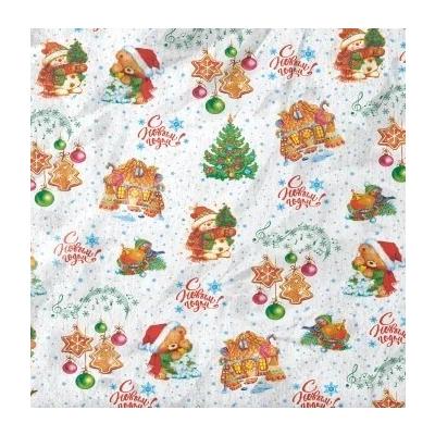 Бумага упаковочная новогодняя тишью 70 см*40 м Музыкальный вечер