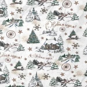Бумага упаковочная новогодняя тишью 70 см*40 м Во дворе