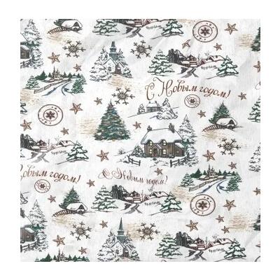 Бумага упаковочная новогодняя тишью 70 см*40 м Во дворе