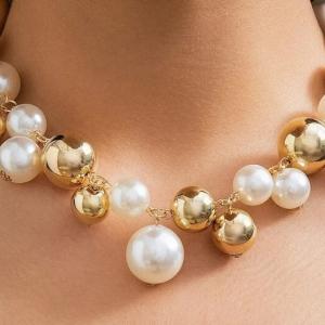 Бусы крупный жемчуг, белый/золото 67025