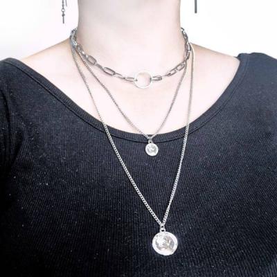 Цепочка тройная с подвесками цвет серебро 38-55 см 852244