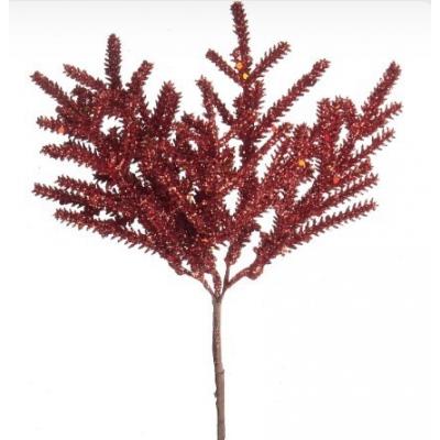 Декоративная новогодняя ветка еловая с глиттером 21 см Красный 50141