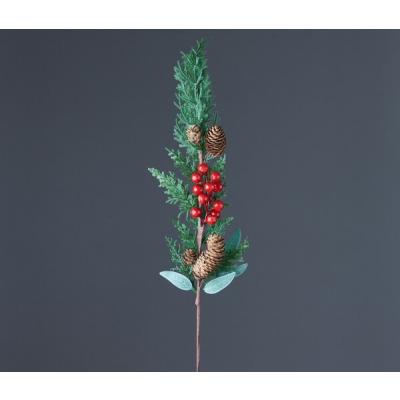 Декоративная ветка с красными ягодами и шишками 71 см 50138