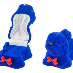 Футляр бархатный под кольцо, серьги синий Собака 42327