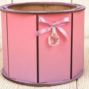 Кашпо подарочное деревянное 13*13*10 см Круг розовый и сиреневый 15113