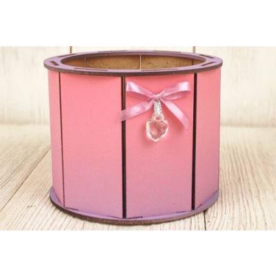 Кашпо подарочное деревянное 13*13*10 см Круг розовый и сиреневый 15113