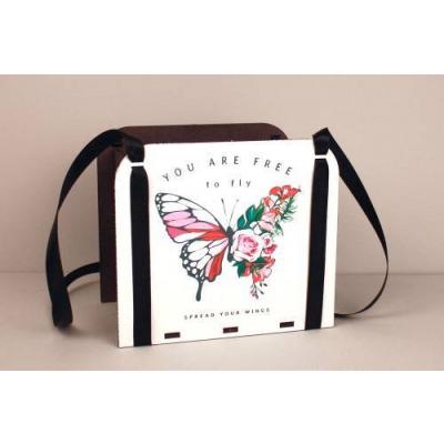 Кашпо подарочное деревянное 15.5*9.5*13 см Сумочка бабочка 15276