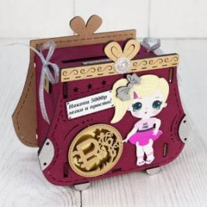 Кашпо подарочное деревянное 16.5*9.5*14.5 см Сумочка с куклой 15430