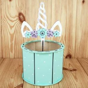 Кашпо подарочное деревянное 17*17*13 см Единорог+топпер тиффани/сиреневый 150932