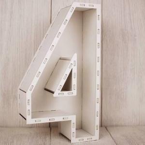 Кашпо подарочное деревянное 17*30*8 см Цифра 4 белая 15104