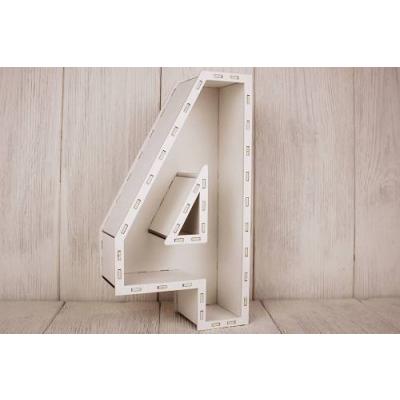 Кашпо подарочное деревянное 17*30*8 см Цифра 4 белая 15104