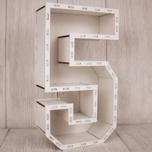 Кашпо подарочное деревянное 17*30*8 см Цифра 5 белая 15105