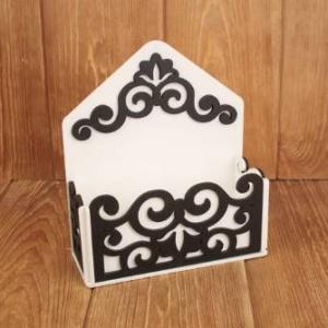 Кашпо подарочное деревянное 18*7.3*20 см Вензеля белый/черный 151881