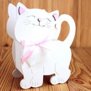 Кашпо подарочное деревянное 18*8.5*23 см Котик белый 152331