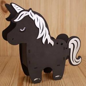 Кашпо подарочное деревянное 21.5*7*21 см Единорог черный и серебро 150645