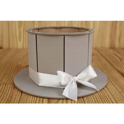 Кашпо подарочное деревянное 24.5*24.5*12.5 см Шляпа серый 150791
