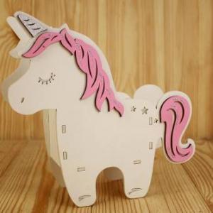 Кашпо подарочное деревянное 27.2*8.5*26.5 см Единорог белый/розовый 150651