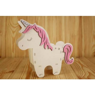 Кашпо подарочное деревянное 27.2*8.5*26.5 см Единорог белый/розовый 150651