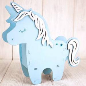Кашпо подарочное деревянное 27.2*8.5*26.5 см Единорог голубой/белый 150657