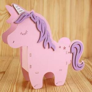 Кашпо подарочное деревянное 27.2*8.5*26.5 см Единорог розовый/сиреневый 150652