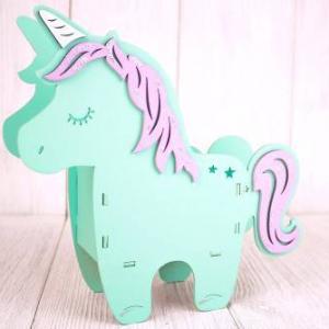 Кашпо подарочное деревянное 27.2*8.5*26.5 см Единорог тиффани/сиреневый 150656