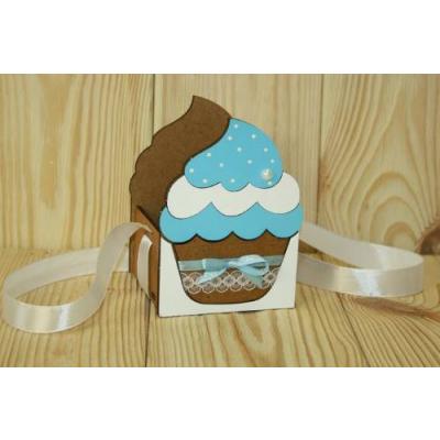 Кашпо подарочное деревянное 9.5*9*13 см Кекс голубой 152062