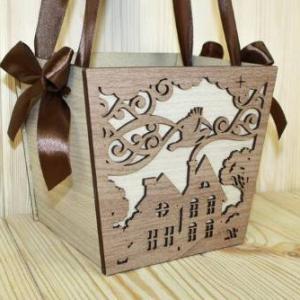 Кашпо подарочное деревянное конусом №3 12*16.5*14 см Чудный город серый/коричневый 151981