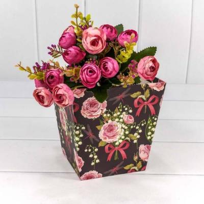 Коробка для цветов трапеция 14.5*14.5*15 см Ландыши и розы с ручками 440686
