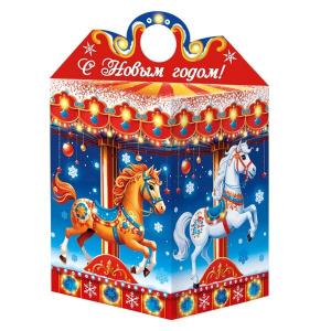 Коробка картонная для сладких подарков 11.5*11.5*17 см Карусель 1 кг