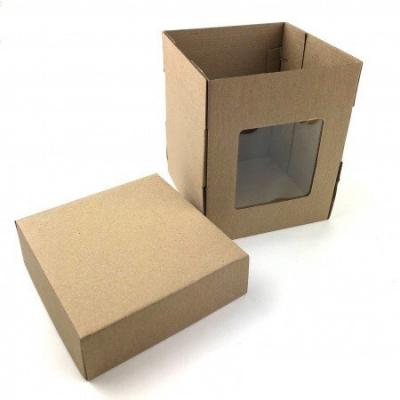 Коробка самосборная 14.5*14.5*18 см МГК бурый с окном крышка/дно 517753