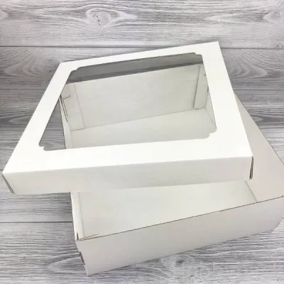 Коробка самосборная 25*25*10 см МГК Белый с окном крышка/дно 56754