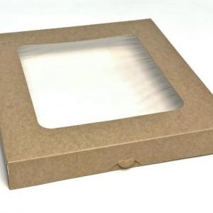 Коробка самосборная 26*26*4 см Крафт с окном 516781