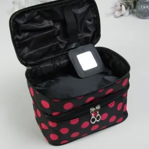 Косметичка 2 отдела на молниях, зеркало, чёрный/розовый 579849