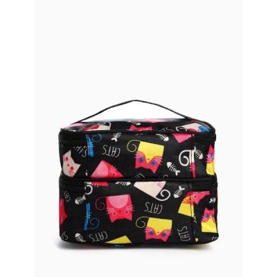 Косметичка на молнии, с отделами, с рисунком «Котики» черная 577338