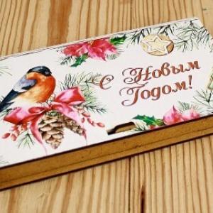 Купюрница из дерева 19*10.5*2.8 см С Новым годом! со снегирем 154638