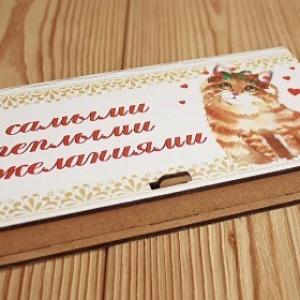 Купюрница из дерева 19*10.5*2.8 см С самыми теплыми пожеланиями! с киской 154640