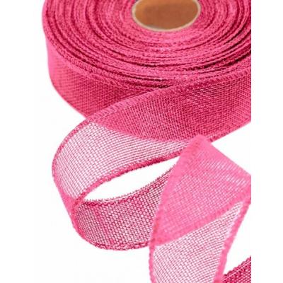 Лента 4 см*25 Y Лен натуральный с проволокой коралловый 441427